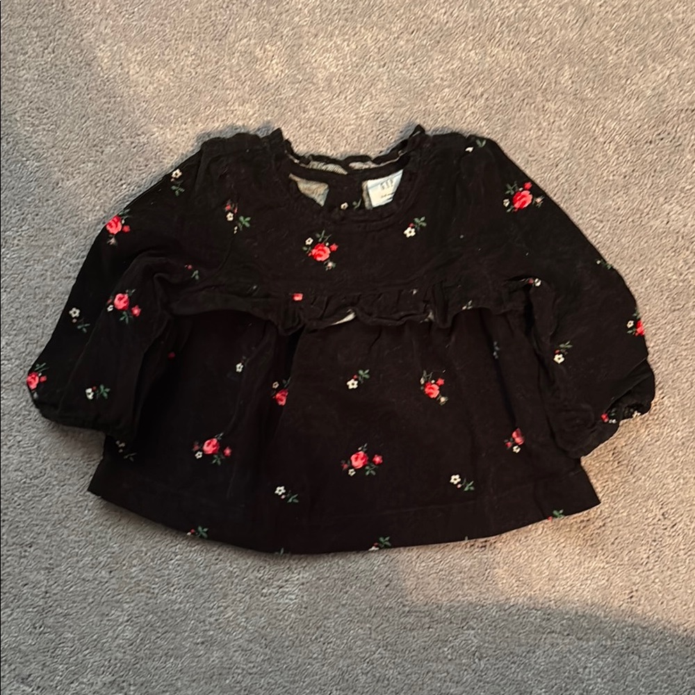 BabyGAP Black and Red Floral Corduroy Blouse Peplum Style